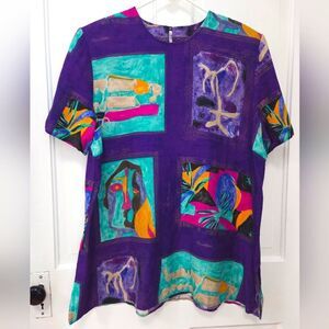 Vtg 80s Rayon Surrealist Art Tunic Top 16
